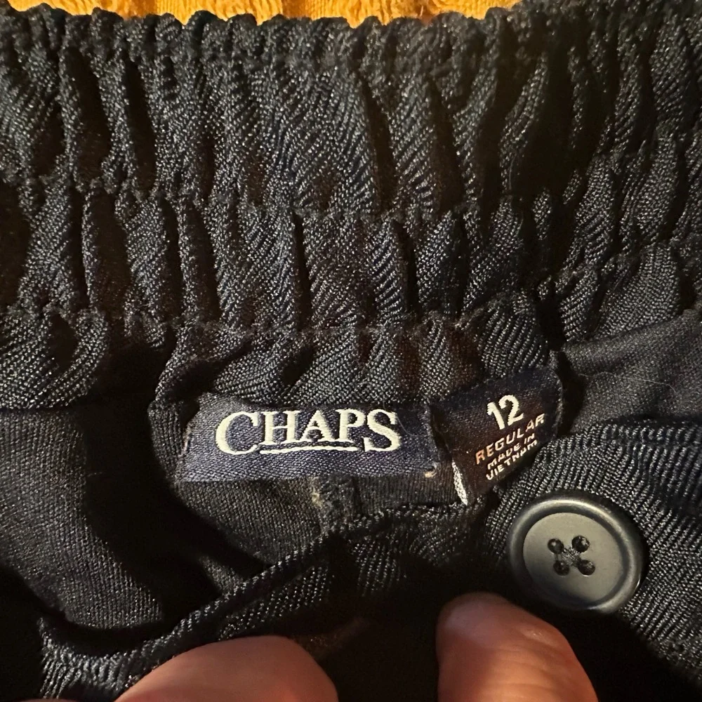 Chaps Navy Pleated A-Line Skirt with Button Accents - Picture 3 of 4
